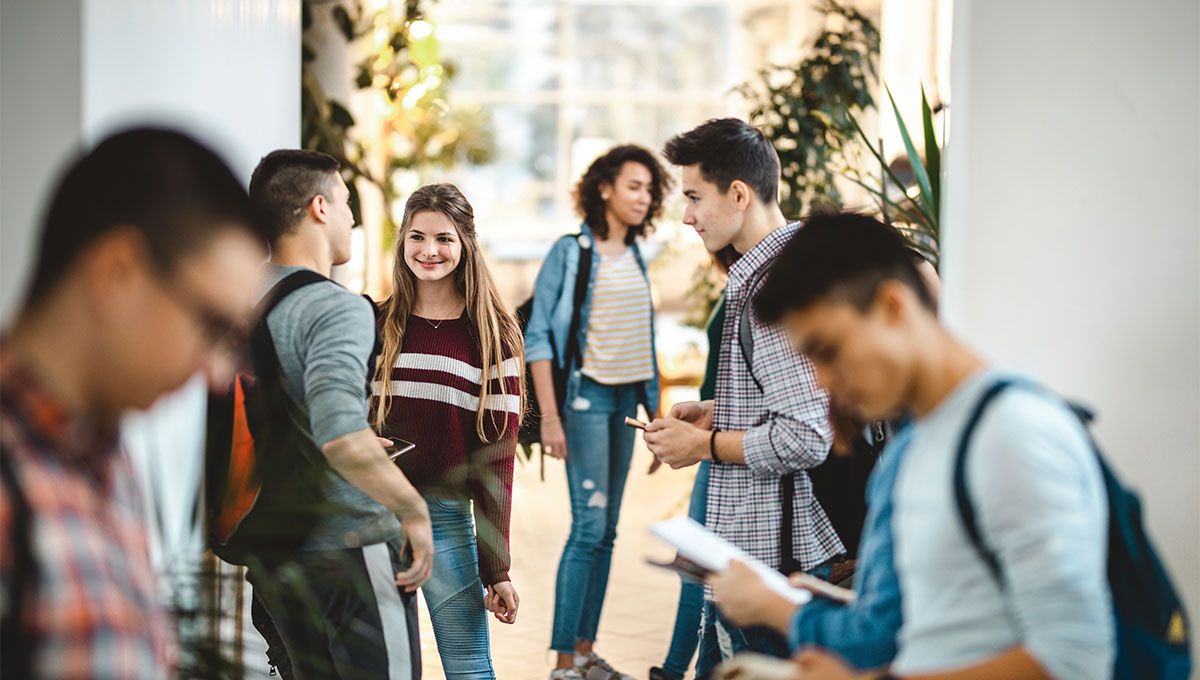 Students in a hallway