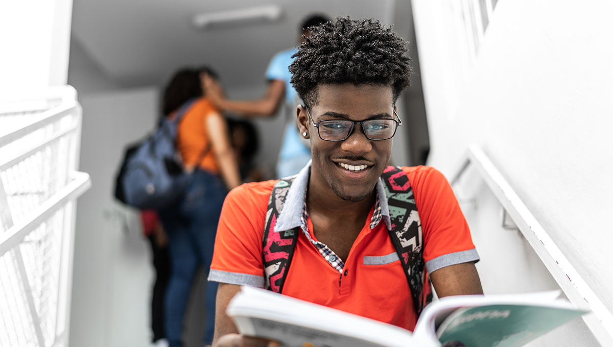 Student reading a book