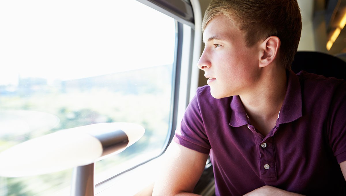 Student on a train