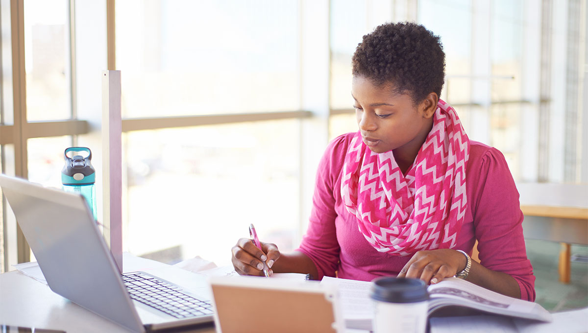 Student working at a desk